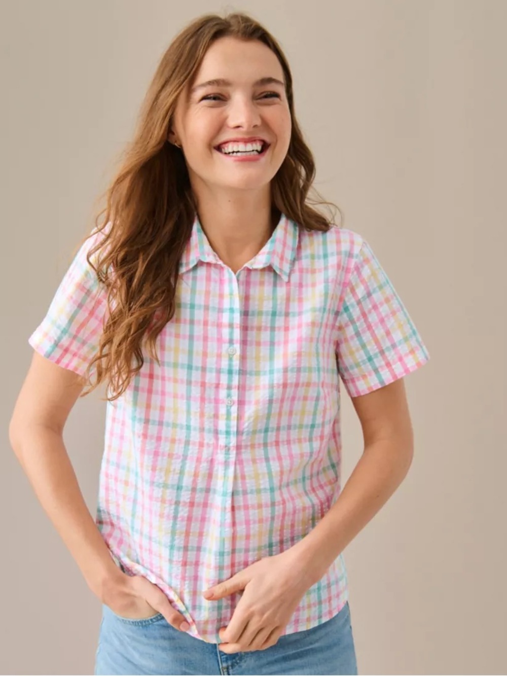 L. L. Bean XL Petite Vacationland Plaid Popover